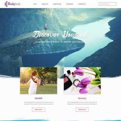 Health website with the title 'Clean Web Page Design for Body Hub'