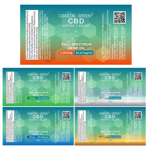 Cannabis label with the title 'Product label design for Coastal Green CBD Oil'