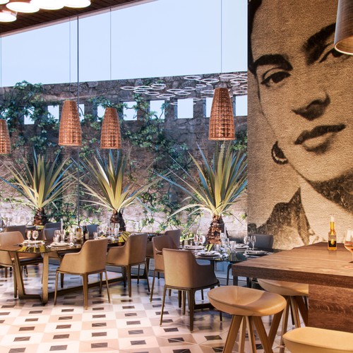 Rendering design with the title 'Interior render for a Hotel Restaurant'