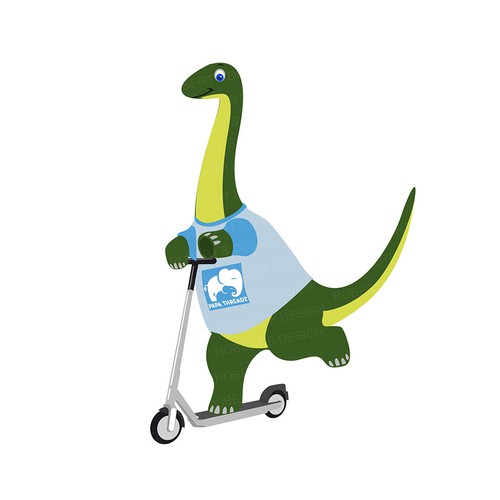 2-dimensional design with the title 'Diplodocus character riding a scooter'