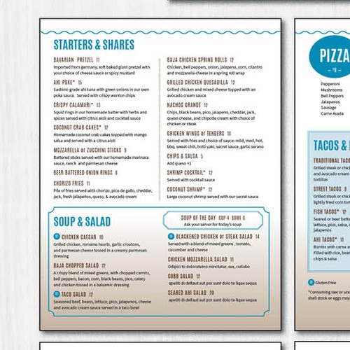 Upscale design with the title 'Upscale menu for beach themed restaurant'