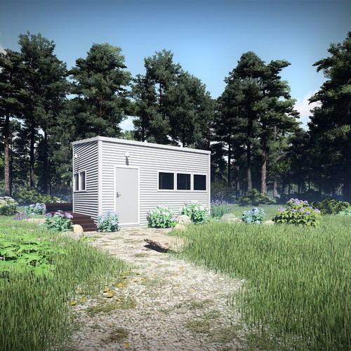 Rendering design with the title 'Forest Cottage Design & Visualization'