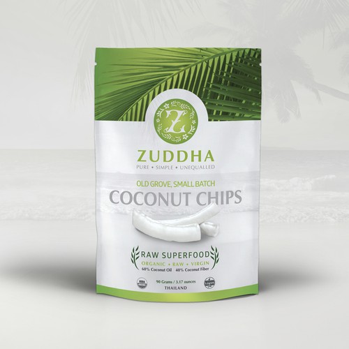 Raw design with the title 'coconut chips packaging design'