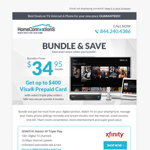 Sale design with the title 'Xfinity and AT&T services sell email '