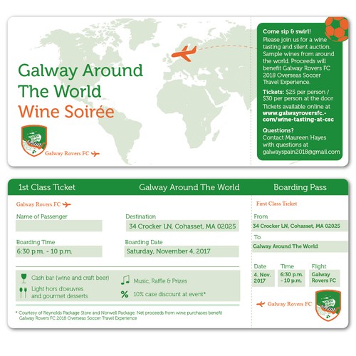 Ticket design with the title 'Creative Event Ticket for a Wine Soirée'