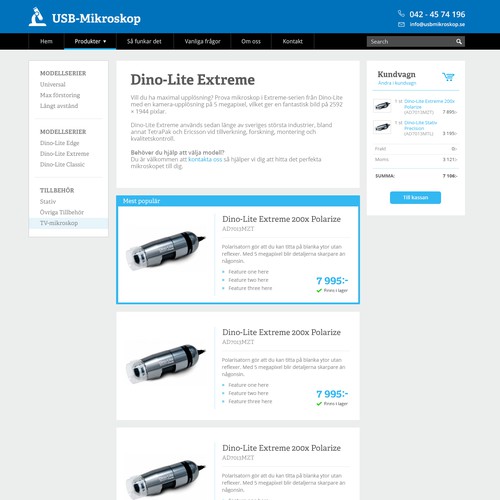 Industrial design website with the title &#39;Product listing page for technicians&#39;