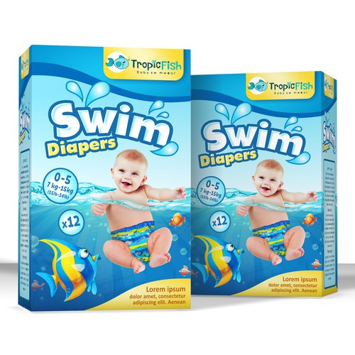 Fun packaging with the title 'Fun package design concept for swim diapers'