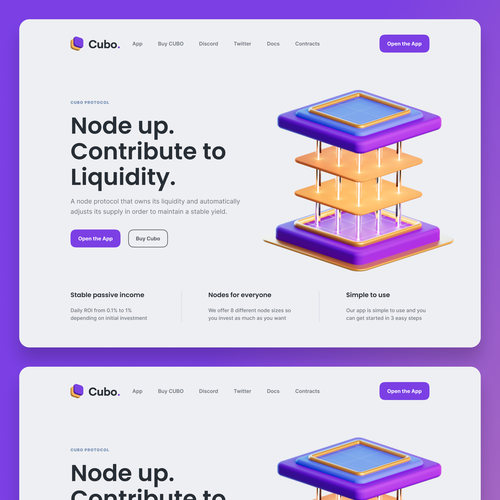 Application website with the title 'Landing Page Design for Cubo'