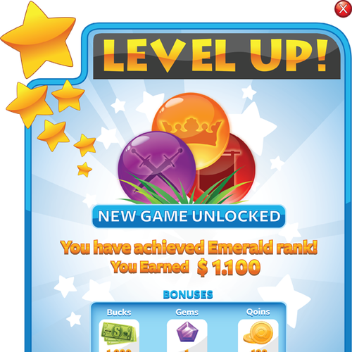Pop up design with the title 'Level Up Popup for Social Gaming Website'