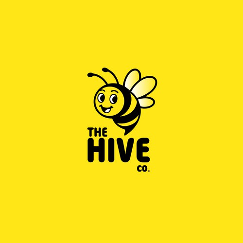 Beehive logo with the title 'Cute Hone Bee Mascot Logo for The HIVE Co'