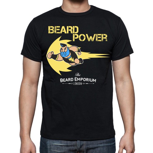 Superhero artwork with the title 'Strongman character design creation for The Beard Emporium.com'