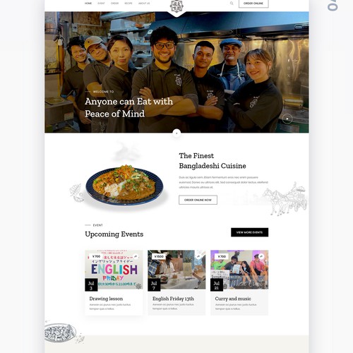 Restaurant website with the title 'Spicy curry HALAL HUB'
