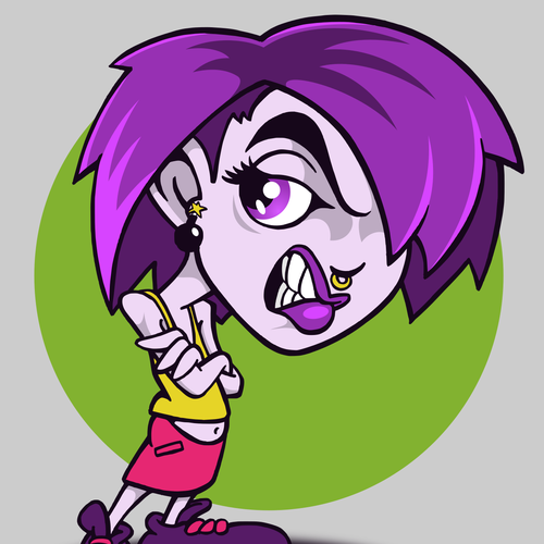 Girl artwork with the title 'Angry Purple Girl'