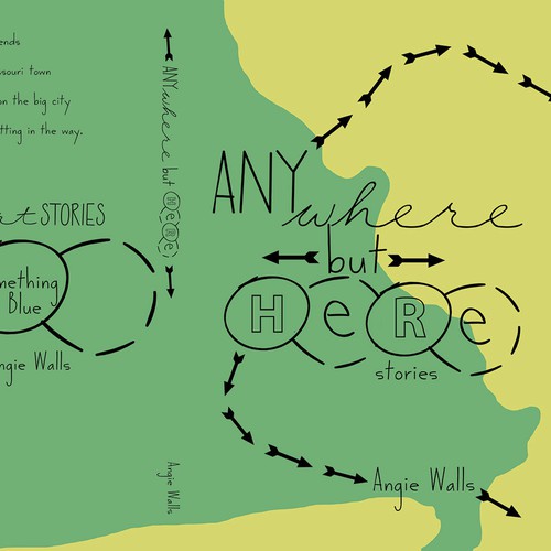 Abstract book cover with the title 'anywhere but here cover'