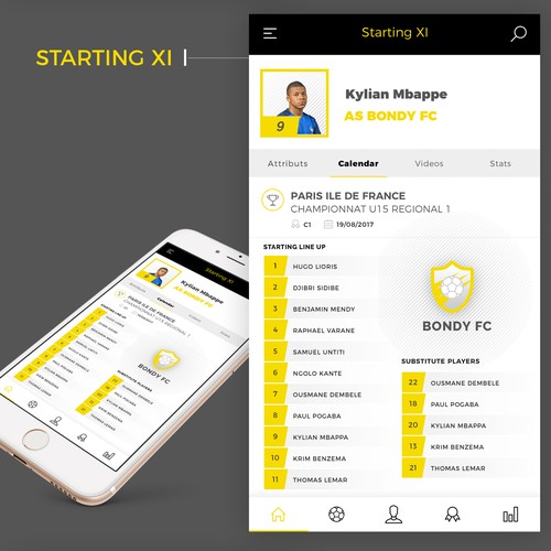Yellow and black design with the title 'Ballin Soccer Players App'