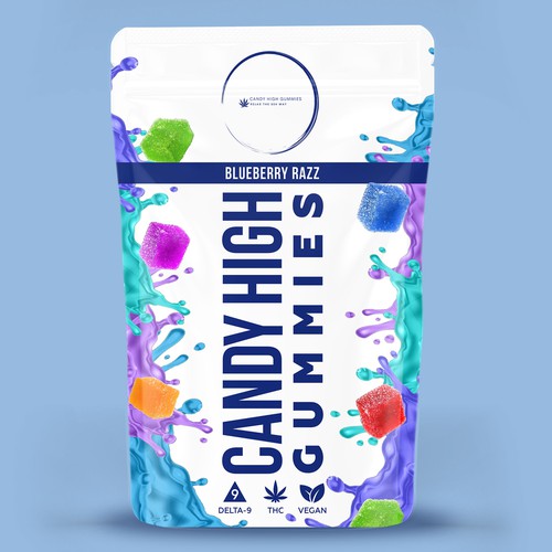 Unique packaging with the title 'Winner packaging design for Candy High Gummies product line'