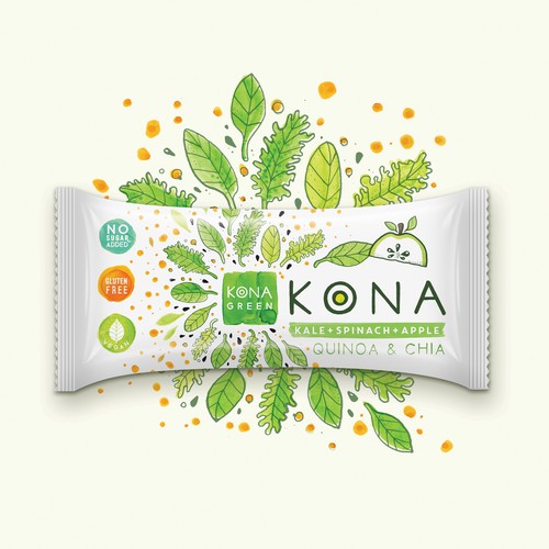 Paper design with the title 'Branding for  KONA  nutrition bars'