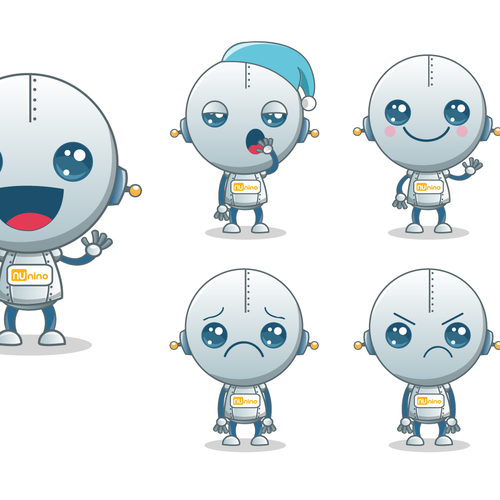 Robot illustration with the title 'Kids Toy Company - Needs a Character/Mascot, along with 9 facial Expressions!'