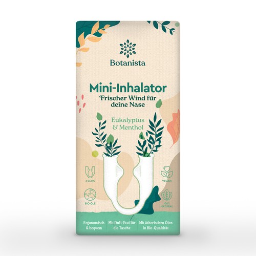 Botanical packaging with the title 'Botanista Mini-Inhalator'