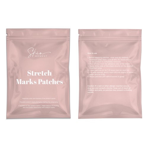 Natural cosmetics packaging with the title 'pouch for stretch marks patches'