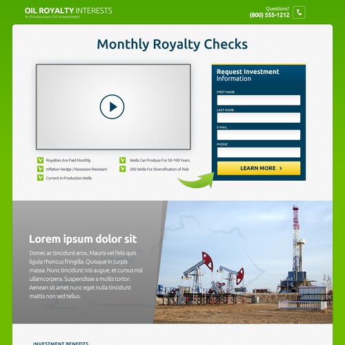 Gas design with the title 'Oil Royalty Landing Page'