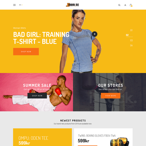 Sports website with the title 'Design for Swedish Webshop'