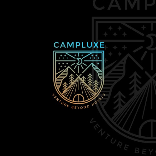 Tent design with the title 'CAMPLUXE Luxury Camping Logo'