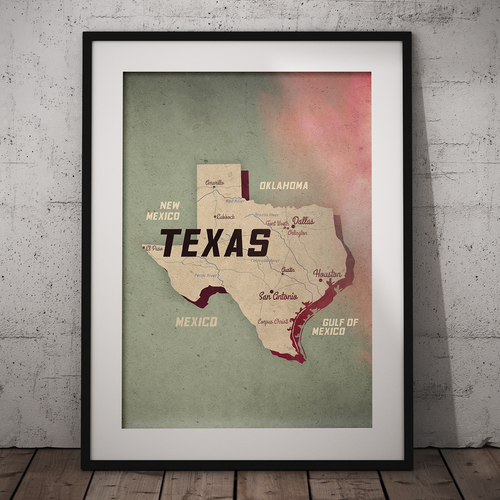 Map artwork with the title 'Map-Texas design'