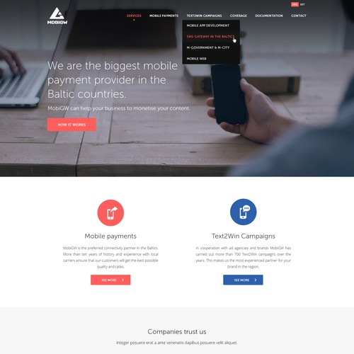 Sleek website with the title 'Mobile Payments provider needs an all new website design'