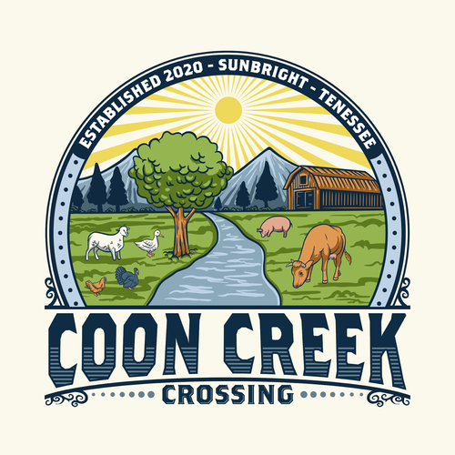 Creek logo with the title 'coon creek crossing'