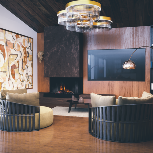 Architecture design with the title '3d rendering for an entertainment room'