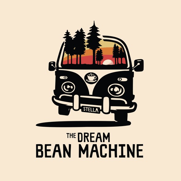 Bean design with the title 'The Dream Bean Machine logo and t-shirt'