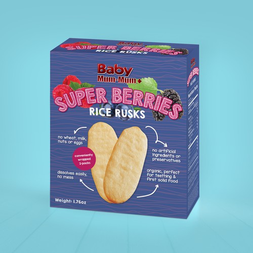 Baby packaging with the title 'Packaging concept for rice rusks'