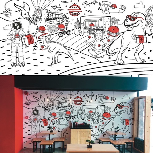 Mural artwork with the title 'Mural for a burger restaurant '
