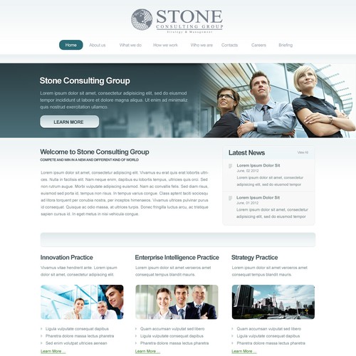 Homepage design with the title 'New website or app design wanted for Stone Consulting Group - must be able to recreate design in domain space'