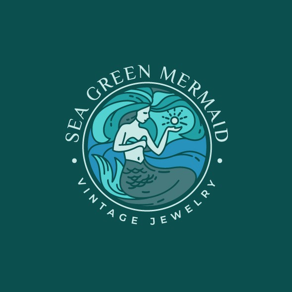 Green brand with the title 'Mermaid Logo for a Vintage Jewelry Store'