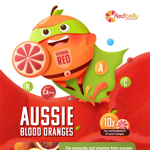 Orange illustration with the title 'Character design for marketing fruit'