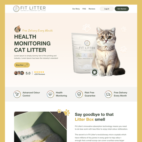 Pet website with the title 'Fit Litter website Design'