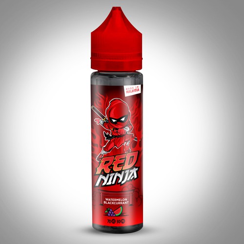 Liquid label with the title 'red ninja ejuice liquid'