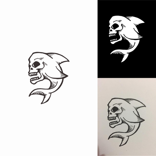 Shark logo with the title 'shark + skull'