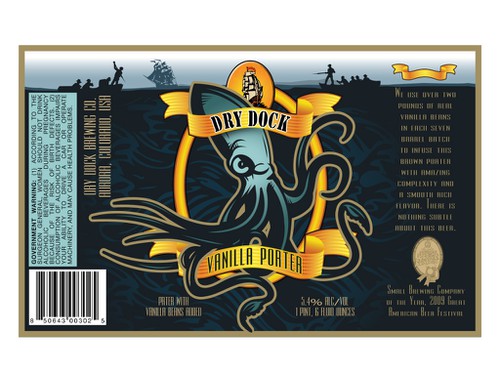 Brewery label with the title 'product label for Dry Dock Brewing Co.'