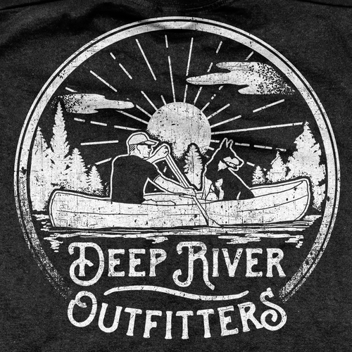 Dog t-shirt with the title 'Deep River Outfitters Clothing and Gear T-shirt'