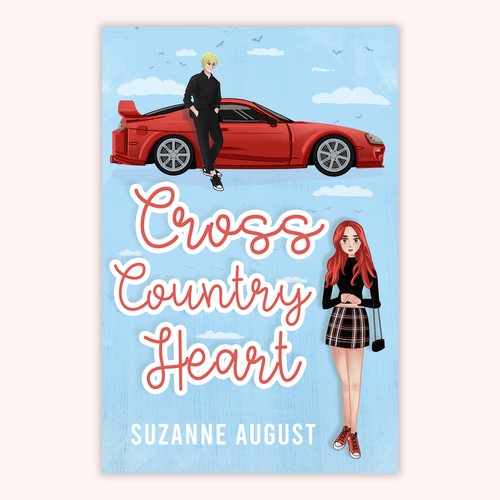 Romantic comedy book cover with the title 'Cross Country Hearts'
