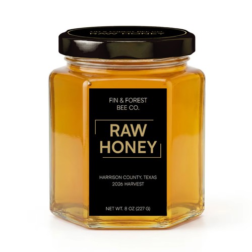 Honey label with the title 'Modern black and gold label for honey'