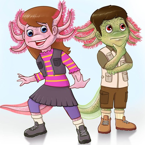 Colorful design with the title 'Axolotl Characters design'