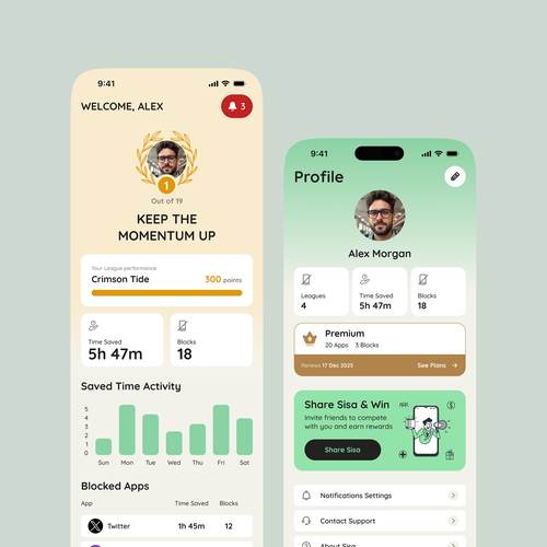 Figma design with the title 'Block Apps & Save Time Social iOS App'