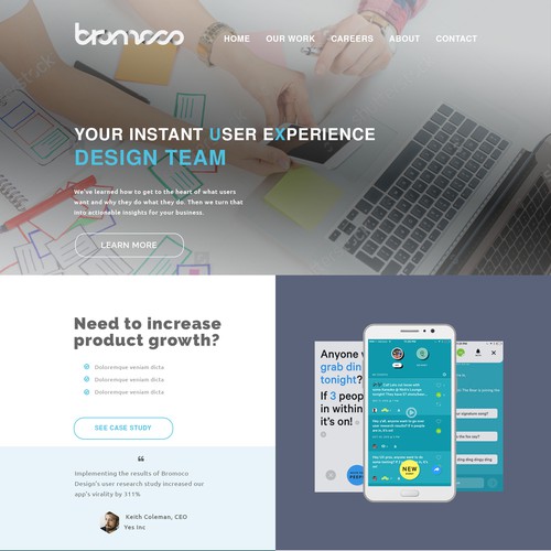 Internet website with the title 'User Experience Agency site and portfolio redesign'