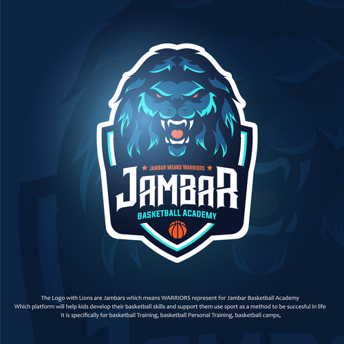 Lion head logo with the title 'JAMBAR Basketball Academy Logo'