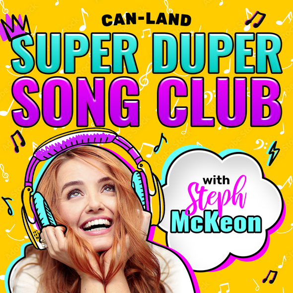 Musical design with the title 'Super Duper Song Club'