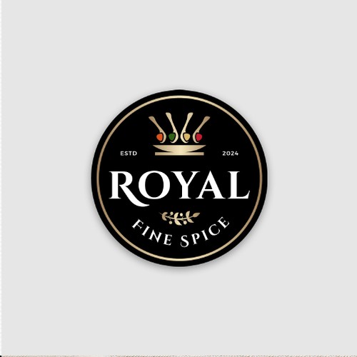 Gold crown logo with the title 'Round logo for spices'
